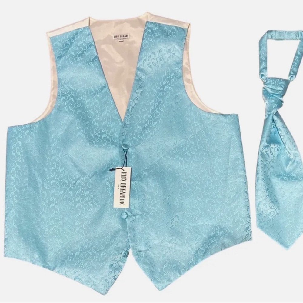 Kids Dream Blue Embroidered Flower Pattern Vest Tie Set Boys and Youth